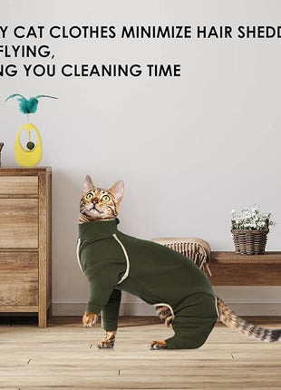 Cat Pajamas - Army Green, L - Prevents Hair Loss, Sticky Hair Clothes, Sphynx Clothes, Anti-Licking or Skin Disease Recovery Suit for Female Cats, Pet Apparel Onesie