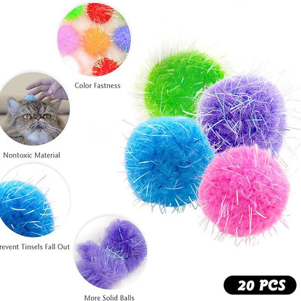 20PCS 1.5INCH Extra Large Cat's Favorite Chase Glitter Ball Toy Sparkle Pom Pom Balls