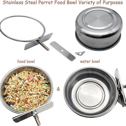 Tfwadmx Bird Feeding Dish Cups Parrot Food Bowl Clamp Holder Coop Cup, Bird Cage Water Bowl for Parakeet African Greys Conure Cockatiels Lovebird Budgie Chinchilla