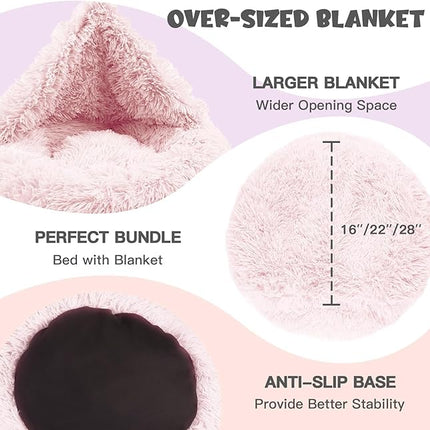 Himax Dog Beds for Large Dogs, Comfort Dogs Bed with Blanket Attached, Calming Anti-Anxiety Fluffy Dog Bed Washable (20"/26"/35") Pink