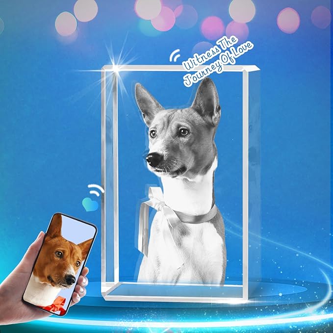 HAN'S LASER Pet Memorial Gifts, Personalized 3D Crystal Photo for Loss of a Dog Gift, Custom Picture Frame for Dogs Or Cats Owner Gifts (Small)