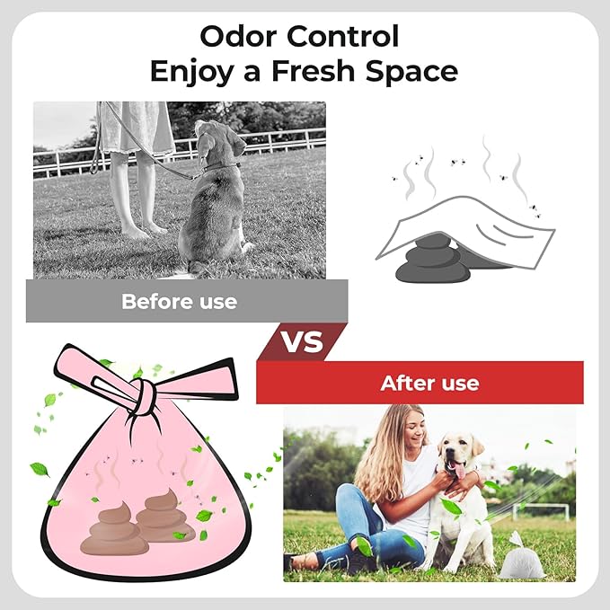 Odor-Sealing Dog Poop Bags with Handles, 200-Count Large Capacity (3L) Pet Waste Bag, Unscented Poop Bags for Dogs or Cat Litter, Conceals Smell & Mess(Pink)