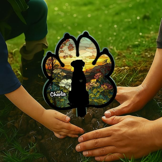 Pawfect House Custom Stain Glass Style Acrylic Garden Stake, Personalized Pet Memorial Gifts for Dogs, Love Knows No Goodbye, Loss of Pet Sympathy Gift Dog, Pets Loss Gifts, in Memory of Dog
