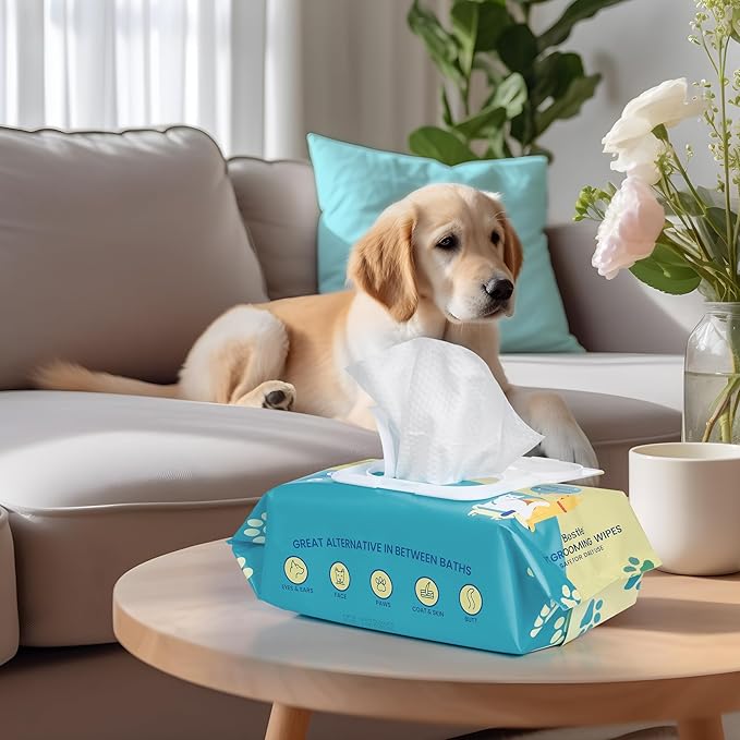 Dog Wipes, 100 Count Pet Grooming Wipes, Conditioning Shine Coat, Cleaning and Deodorizing, Pet Wipes for Dogs & Cats, for Sensitive Skin (Unscented)