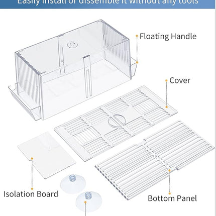 Pawfly Aquarium Fish Breeding Box Acrylic Hatchery Incubator Tank with Suction Cups Large Isolation Box for Baby Fish Shrimp Betta Guppy and Platy