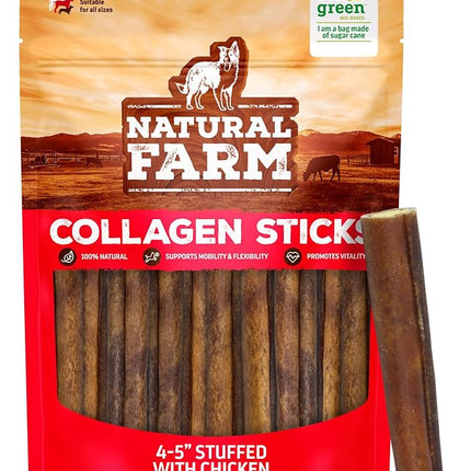 Natural Farm Chicken Stuffed Collagen Chews for Dogs (4-5 Inch, 10 Pack), Rawhide-Free Collagen Sticks, Odor-Free Natural Dog Chews, Long Lasting Treats for Small, Medium Dogs