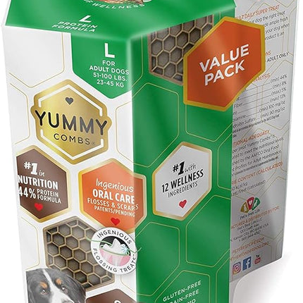 Yummy Combs Dental Treats for Dogs | Old Version | Dental Dog Treats for Large Dogs (24oz, 18 Count)