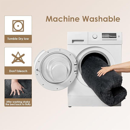 EHEYCIGA Fluffy Dog Crate Bed for Medium Dogs, Plush Faux Fur Crate Pad, Calming Anti Anxiety Medium Dog Bed, Washable Soft Warm Mat with Non-Slip Bottom, Dark Grey