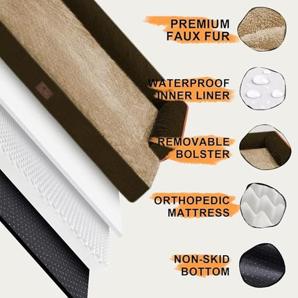 Extra Large Dog Bed-Orthopedic Waterproof XL Dog Bed for XLarge Extra Big Dogs - Foam Couch Sofa Washable with Removable Cover-Brown