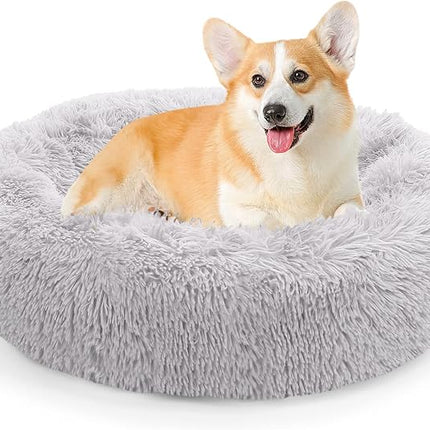 NOYAL Calming Donut Dog Bed for Small to Medium Dogs & Cats - Plush Faux Fur Anti-Anxiety Pet Bed with Machine Washable Cover & Non-Slip Base