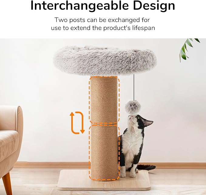FUKUMARU Cat Scratching Post, 30 Inch Tall Cat Scratcher with Perch for Indoor Cats, Small Cat Tower with Bed and 5.5 Inch Width Post, Cat Tree Furniture for Kittens and Large Cats