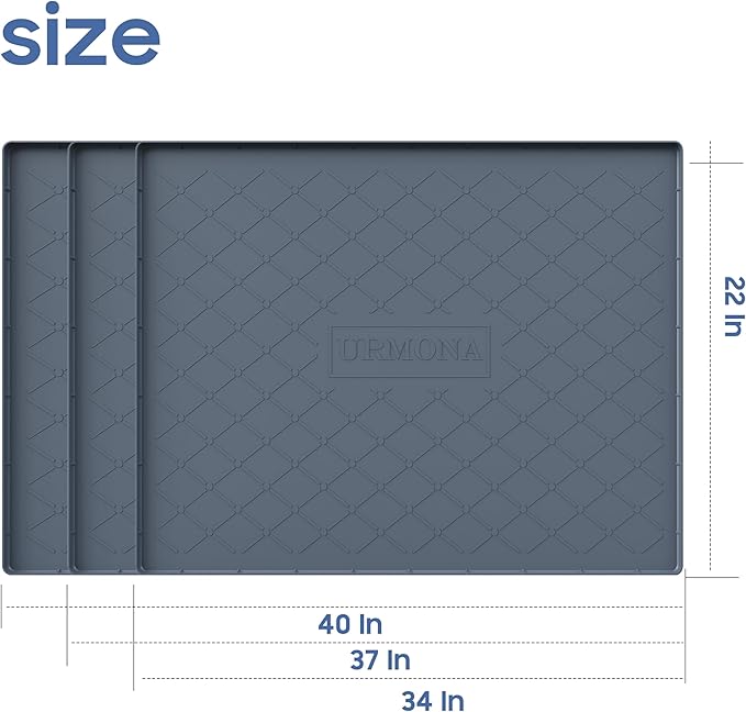 URMONA Large Dog Food Mat, 40" x 22" Waterproof Dog Cat Mat with Raised Edges, Silicone Pet Mat, Protects Floors, Easy to Clean