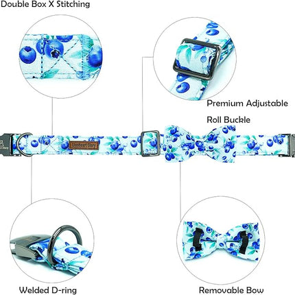 Lionheart glory Dog Bow Collar Blueberries Print Collars for Medium Dogs, Spring Summer Cute Duty Adjustable Dog Collar with Bowtie Pet Collars Bows Pet Gift