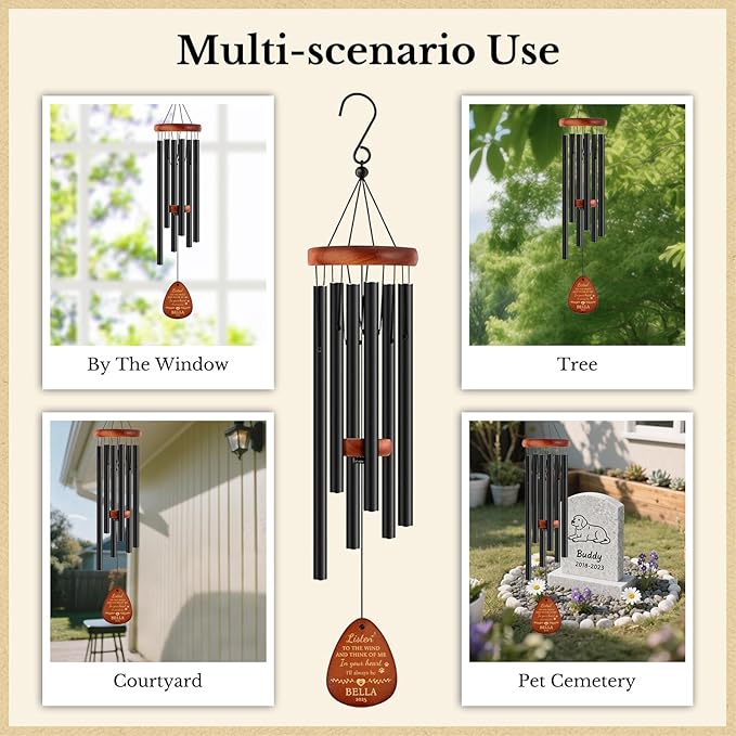 Personalized Pet Memorial Gifts for Dogs - 26" Pet Memorial Wind Chimes, Dog Memorial Gifts for Loss of Dog, Pet Bereavement Sympathy Gift