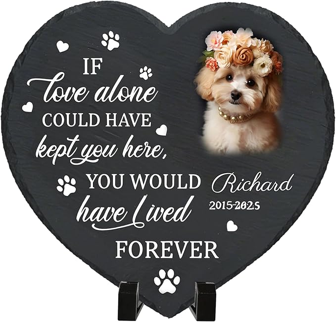 Personalized Pet Memorial Stone - Custom Dog Grave Marker with Name & Photo - Sympathy Gifts for Loss of Beloved Dog - Cemetery Decor - Rainbow Bridge Memorial for Dogs (Style E)