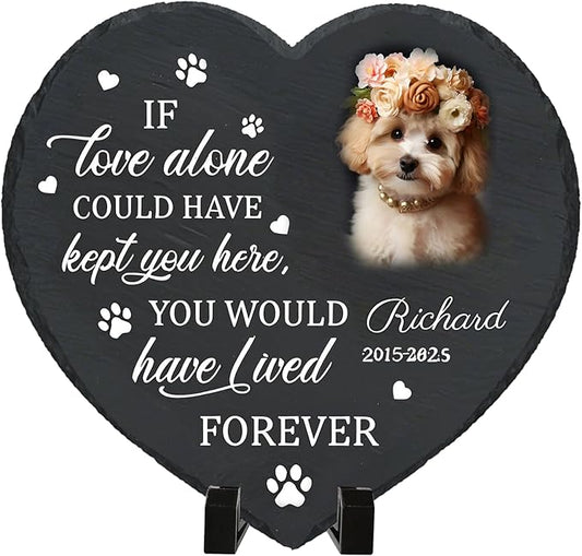 Personalized Pet Memorial Stone - Custom Dog Grave Marker with Name & Photo - Sympathy Gifts for Loss of Beloved Dog - Cemetery Decor - Rainbow Bridge Memorial for Dogs (Style E)