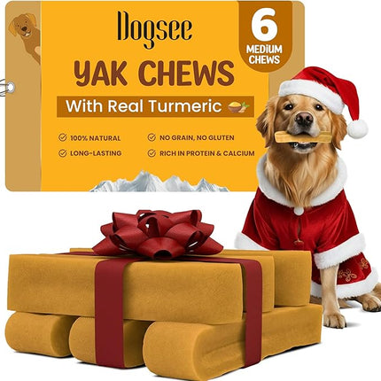 Dogsee Himalayan Yak Cheese Dog Chews with Turmeric/Curcumin (Medium - 6Chew) | Long Lasting | Anti-inflammatory | Fights Plaque and Tartar | Odorless Dog Treats