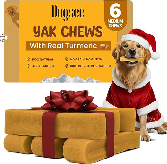 Dogsee Himalayan Yak Cheese Dog Chews with Turmeric/Curcumin (Medium - 6Chew) | Long Lasting | Anti-inflammatory | Fights Plaque and Tartar | Odorless Dog Treats
