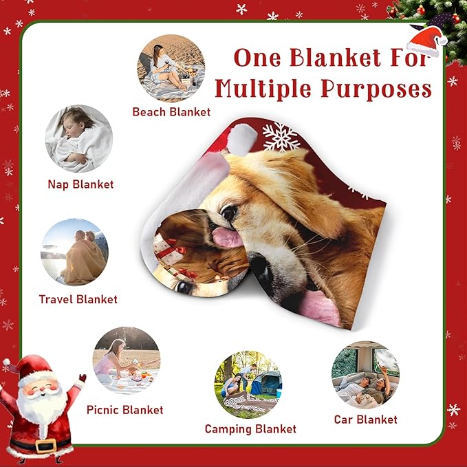 Personalized Christmas Pet Blanket, Custom Dog Portrait Blanket with Photo Name, Customized Throw Blanket for Dog Lovers, for Pet Lovers, Xmas Throw Blanket, Pet Memorial Gifts