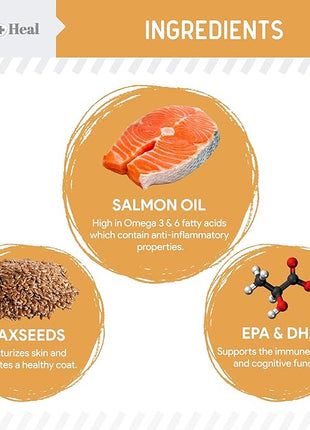 Omega 3 Fish Oil for Dogs -360 Soft Chew Omega Treats for Skin and Coat -Salmon Oil Blend of Essential Fatty Acids, Vitamins, Antioxidants, Minerals -Made in USA (2 Packs of 180, Chicken Flavor)