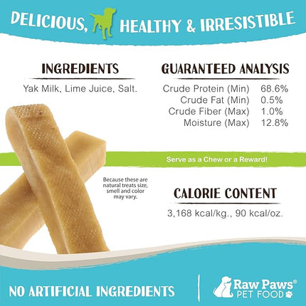 Raw Paws Himalayan Yak Chews for Dogs, Large (50 Pack) - Packed in USA - Tibetan Yak Cheese Dog Chews for Medium to Large Breeds - Hard Milk Dog Chew Bones - Single Ingredient - Long Lasting