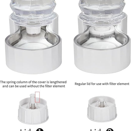 RIZZARI Large Gravity Water Dispenser: 8L Automatic Water Feeder with Stainless Steel Bowl - Two Caps and Filters for 30-60 LB Dogs with Spinal Issues - for Living Room Garage