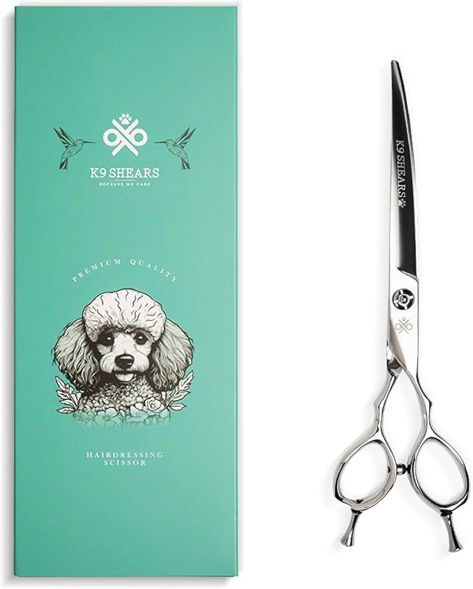 7” Curved Dog Grooming Scissors｜VG10 Japanese Steel Professional Pet Grooming Shears for Cats & Dogs｜Face, Paws, Ears & Tail Precision Trimming｜Lightweight Ergonomic Handcrafted Design｜K9 Shears