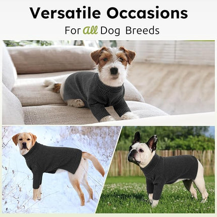 Queenmore Turtleneck Long Sleeve Knitted Sweater with Check Pattern, Fall Winter Warm Sweaters for Small to Large Dogs and Cats, Charcoal Gray
