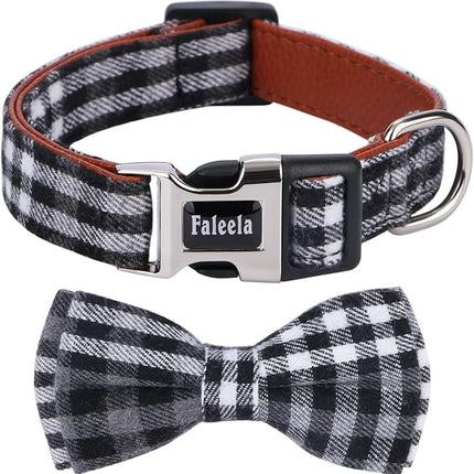 Faleela Soft &Comfy Bowtie Dog Collar,Detachable and Adjustable Bow Tie Collar,for Small Medium Large Pet (Small (Pack of 1), Black and Whit)