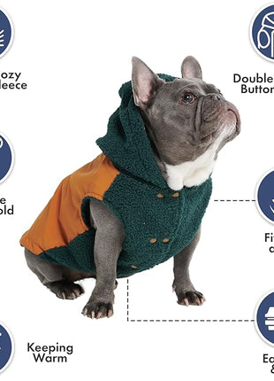Spark Paws Reversible Fleece Dog Jacket, Hooded Sweater Vest, Warm Coat for Winter - Suitable for Small Medium Large XL XXL Dogs - Orange and Green - XL