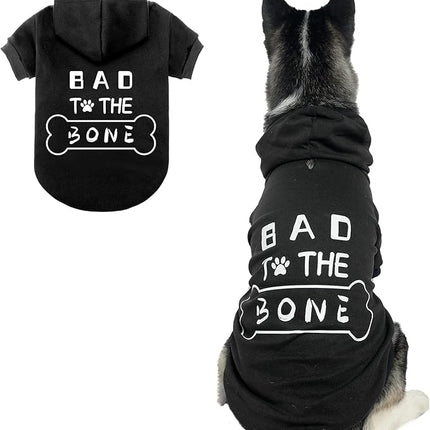 BINGPET Dog Hoodies,Bad to The Bone Printed Soft & Warm Puppy Sweatshirt Hooded with Harness Hole,Cold Protective Winter Coats Warm Puppy Pet Dog Clothes for Small Medium Large Dogs