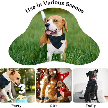 E-Clover Christmas Dog Bandanas Boy & Matching Scrunchie Set Plaid Scarf Kerchief for Small Dog Puppy Bandana Pet Owner Blue Green Fall