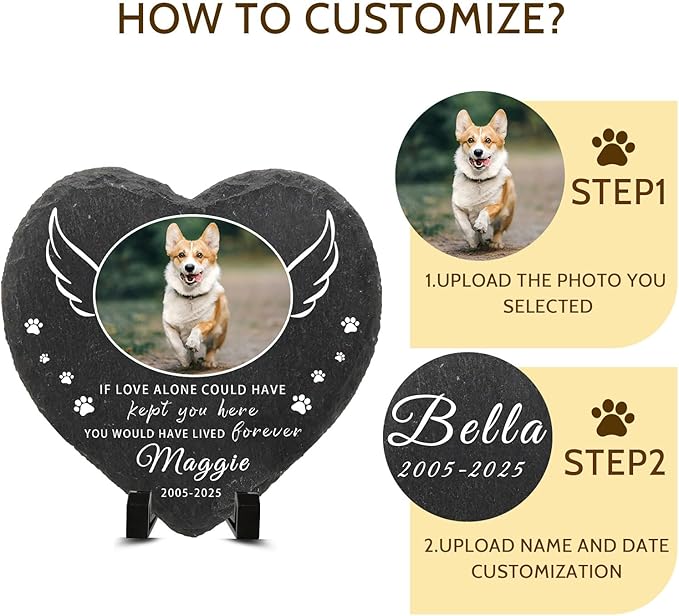 Dog Memorial Gifts for Loss of Dog Cat,Personalized Pet Memorial Stone with Photo Name,Custom Pet Remembrance Gifts,Cat Memorial Sympathy Gift,Dog Passing Away Gifts,Memorial Plaques for Dogs