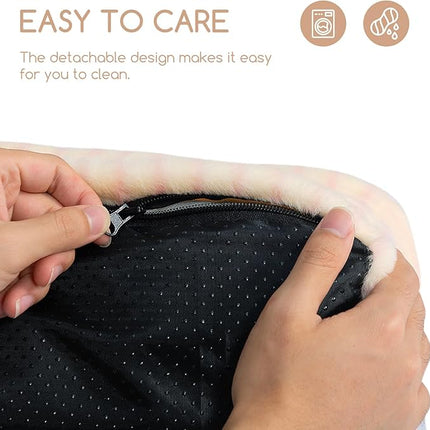 Hollypet Fluffy Plush Pet Cat Couch Soft Calming Pet Sofa Beds for Medium Small Cats and Dogs, Pink Stripes