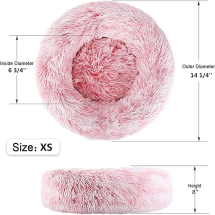 NOYAL Calming Donut Dog Bed for Small to Medium Dogs & Cats - Plush Faux Fur Anti-Anxiety Pet Bed with Machine Washable Cover & Non-Slip Base