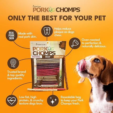 Pork Chomps Dog Chews, 5-inch Munchy Sticks, Assorted Flavors, 100 Count