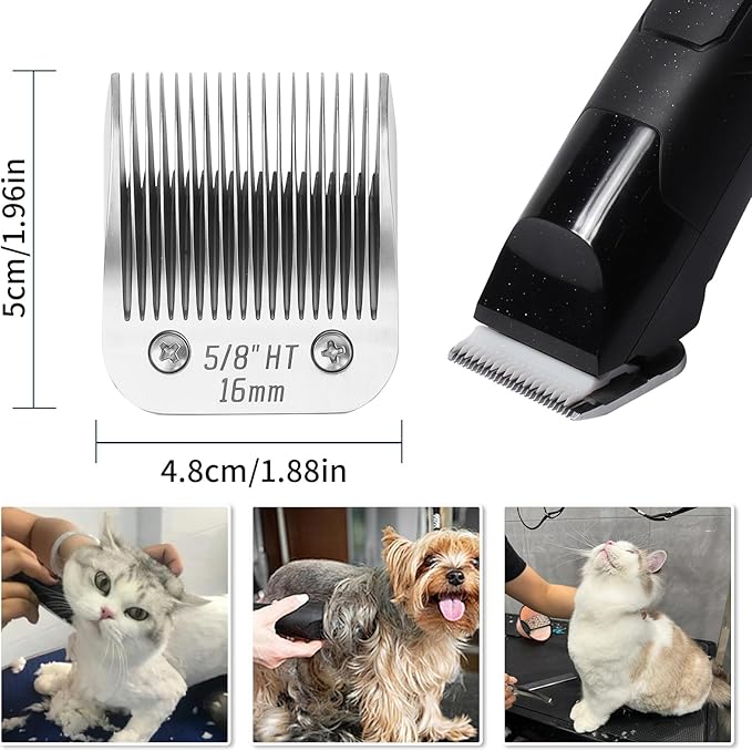 2 Pcs Size 5/8HT Detachable Dog Grooming Blades, Compatible with Andis, Oster A5, Wahl KM10 Series Clippers, Cut Length 16mm, Silver(5/8HT 16mm, 2 Packs)