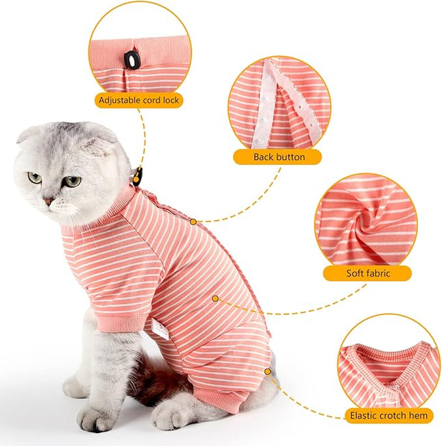 LIANZIMAU Cat Surgical Recovery Suit Professional for Male Female Dog Abdominal Wounds Cone E-Collar Alternative Anti-Licking Pet Surgical Recovery Pajama Suit Soft Fabric Onesie for Cats