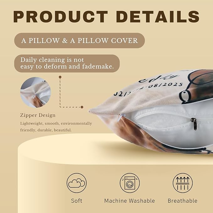 Personalized Pet Memorial Throw Pillow with Photo, Custom Pet Memorial Gifts for Dogs Cats, Loss of Dog Sympathy Gift Dog Bereavement Remembrance Picture Pillow