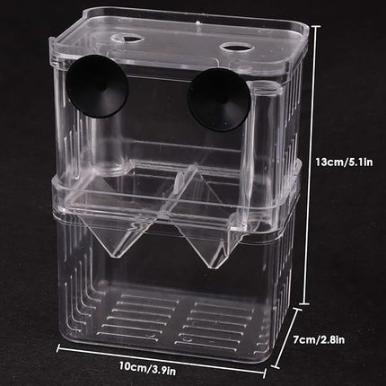Acrylic Floating Fish Hatchery Isolation Box, Double Layer Fry Hatching Incubator Breeding Rearing Trap, Aquarium Tank Fish Parenting Container Divider with Suction Cups