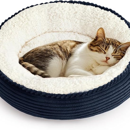 Love's cabin Round Donut Cat and Dog Cushion Bed, 20in Pet Bed for Cats or Small Dogs, Anti-Slip & Water-Resistant Bottom, Super Soft Durable Fabric Pet beds, Washable Luxury Cat Dog Bed Navy Stripe