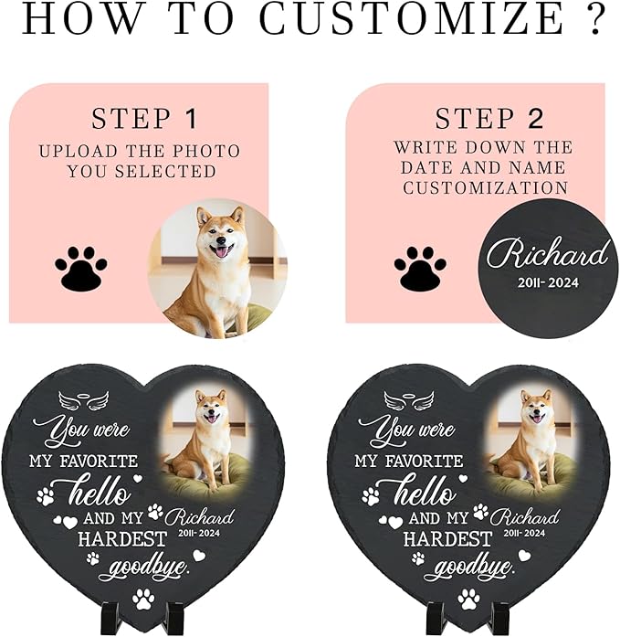 Personalized Pet Memorial Stone - Custom Dog Grave Marker with Name & Photo - Sympathy Gifts for Loss of Beloved Dog - Cemetery Decor - Rainbow Bridge Memorial for Dogs (Style F)