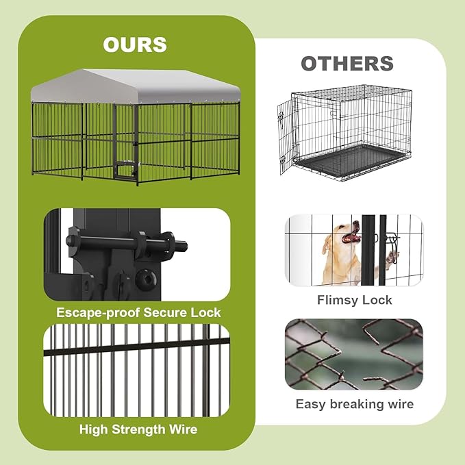 10 x 10FT Large Dog Kennel, Heavy Duty Metal Outdoor Dog Kennel, Outside Dog Playpen with Roof & Feeding Door