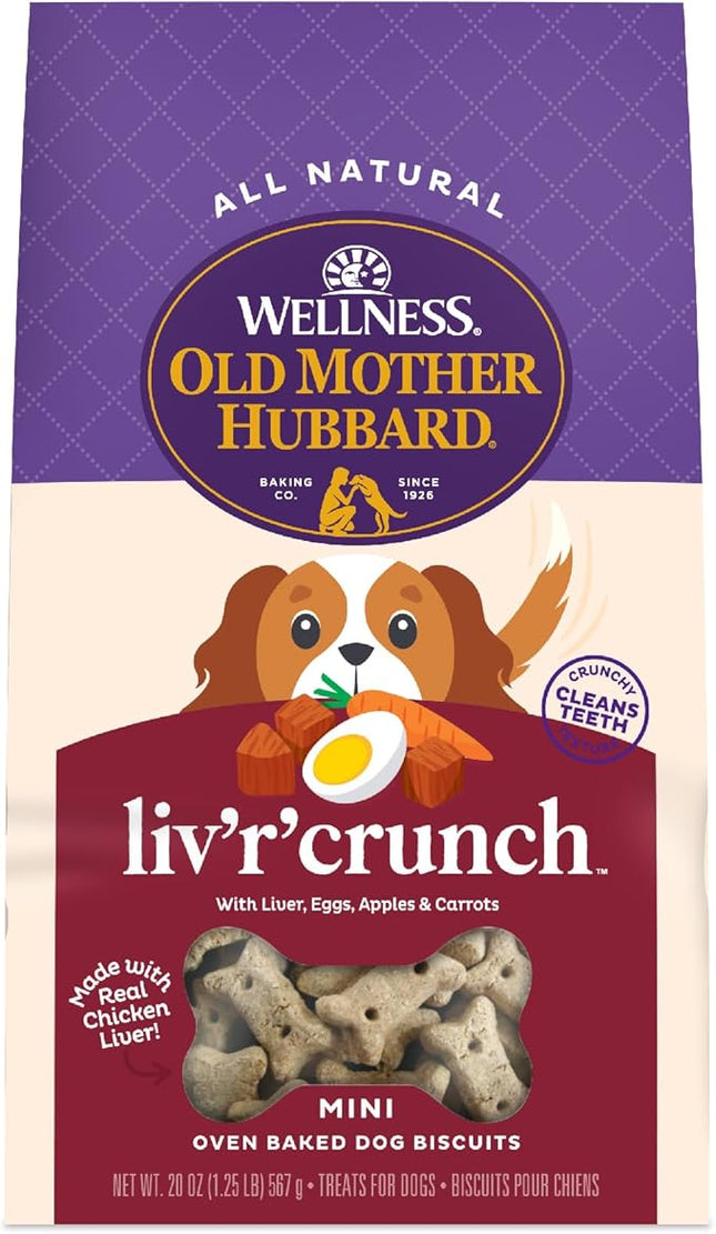 Old Mother Hubbard Wellness Liv'R'Crunch Dog Biscuits, Natural, Training Treats, Chicken Liver, Oats, Apples, Carrots, & Eggs Flavor, Mini Size, (20 Ounce Bag)
