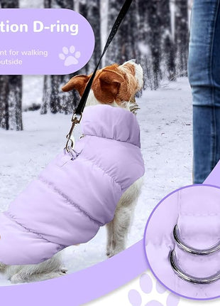Winter Warm Dog Jacket for Small Medium Dogs Cat Cold Weather Coats with Harness Paded Dog Fleece Vest Waterproof Windproof Dogs Snow Jacket Pet Puppy Clothes (Purple,L)