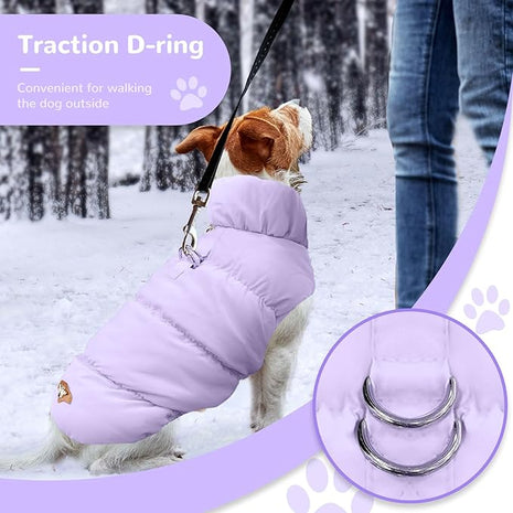 Winter Warm Dog Jacket for Small Medium Dogs Cat Cold Weather Coats with Harness Paded Dogs Fleece Vest Waterproof Windproof Dog Snow Jacket Pet Puppy Clothes (Purple,M)