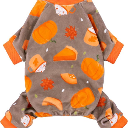 Fitwarm Pumpkin Dog Pajamas, Thanksgiving Outfit for Small Dogs Boy Girl, Pet Onesie, Brown, Orange, XXL