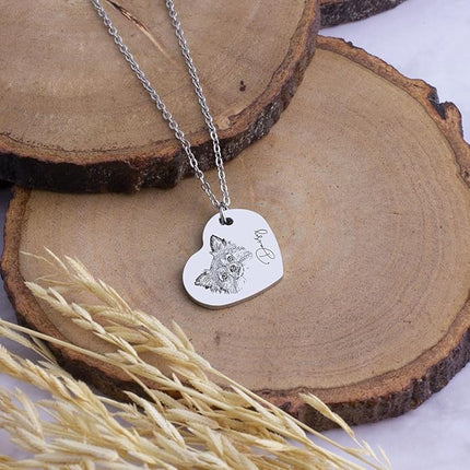 LONAGO 925 Sterling Silver Custom Dog Cat Portrait Photo Necklace Personalized Pet Engraved Picture Pendant Memorial Gift Name Jewelry for Women Mom