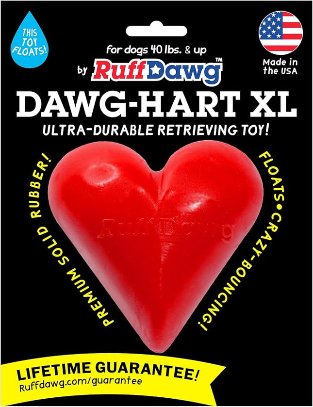 Ruff Dawg Dawg-Hart Red XL – Heart Shaped Rubber Toy – Floating & Bouncing Fetch Toy for Aggressive Chewers – Interactive & Fun for Outdoor Play