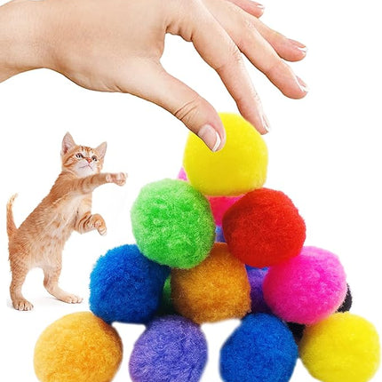 PET SHOW 20Pcs 1.5"/3.8cm Cat Toy Balls Bulk Soft Kitten Pompon Toys Indoor Cats Interactive Playing Quiet Ball Cats Favorite Toy Assorted 10 Colors